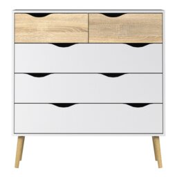 Rackhams Oslo Chest of 5 Drawers (2+3) in White and Oak - White & Oak - Matt - Melamine - thumbnail 2