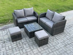 Rackhams Rattan Sofa Set Outdoor Garden Furniture Set with Square Coffee Table Loveseat Sofa 2 Small Footstool Dark Grey Mixed - thumbnail 2