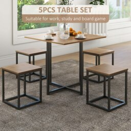 Rackhams 5 PCS Industrial Boxy Table & Stool Set Metal Frame Cool Dining Seating - thumbnail 3