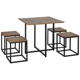 Rackhams 5 PCS Industrial Boxy Table & Stool Set Metal Frame Cool Dining Seating - thumbnail 2