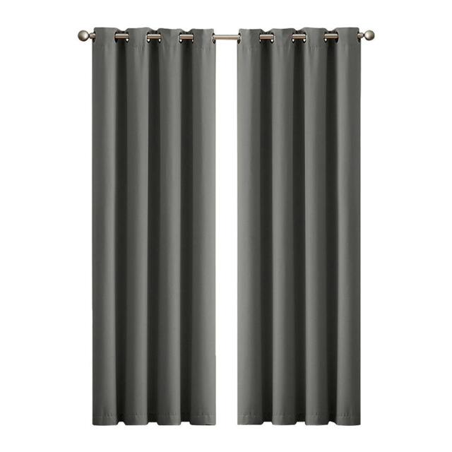 Rackhams 2PC Thermal Blackout Blockout Curtains Eyelet Ring Top Thick Sun Block - 167cm x 137cm - Charcoal - image 1