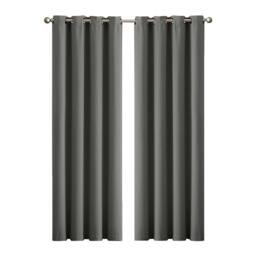Rackhams 2PC Thermal Blackout Blockout Curtains Eyelet Ring Top Thick Sun Block - 167cm x 137cm - Charcoal - thumbnail 1