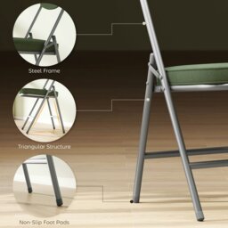 Rackhams Folding Chairs Set of 4 with Cushioned Seat, Steel Frame, Green - Green - 4 - Corduroy, Steel, Sponge - thumbnail 6