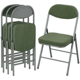Rackhams Folding Chairs Set of 4 with Cushioned Seat, Steel Frame, Green - Green - 4 - Corduroy, Steel, Sponge - thumbnail 2