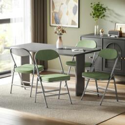 Rackhams Folding Chairs Set of 4 with Cushioned Seat, Steel Frame, Green - Green - 4 - Corduroy, Steel, Sponge - thumbnail 1