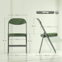 Rackhams Folding Chairs Set of 4 with Cushioned Seat, Steel Frame, Green - Green - 4 - Corduroy, Steel, Sponge - thumbnail 3