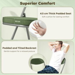 Rackhams Folding Chairs Set of 4 with Cushioned Seat, Steel Frame, Green - Green - 4 - Corduroy, Steel, Sponge - thumbnail 4