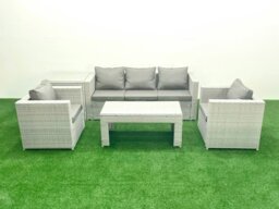 Rackhams Rattan Garden Furniture Set 5 Pieces Outdoor Garden Sofa Oblong Coffee Table Set with 2 Chairs Side Tabe Light Grey Mixed - thumbnail 2
