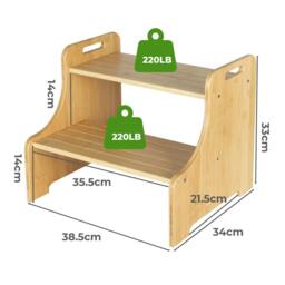 Rackhams Bamboo 2 Step Stool Non Slip for Potty Training Bathroom Splash Handle - thumbnail 3