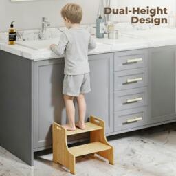 Rackhams Bamboo 2 Step Stool Non Slip for Potty Training Bathroom Splash Handle - thumbnail 5