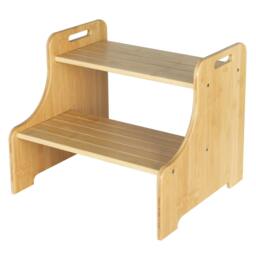 Rackhams Bamboo 2 Step Stool Non Slip for Potty Training Bathroom Splash Handle - thumbnail 1