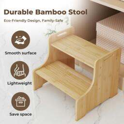 Rackhams Bamboo 2 Step Stool Non Slip for Potty Training Bathroom Splash Handle - thumbnail 4