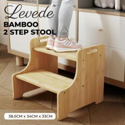 Rackhams Bamboo 2 Step Stool Non Slip for Potty Training Bathroom Splash Handle - thumbnail 2