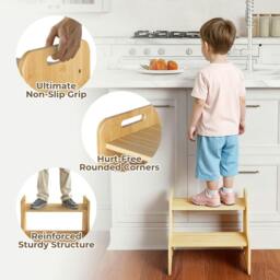 Rackhams Bamboo 2 Step Stool Non Slip for Potty Training Bathroom Splash Handle - thumbnail 6