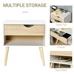 Rackhams Bedside Table with Drawer and Shelf, Modern Nightstand, End Table for Bedroom, Living Room, White - White - thumbnail 6