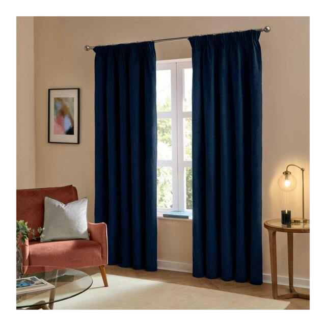Rackhams Ultimate Velvet Pencil Pleat Curtains - Royal Blue - 168cm x 183cm - Royal Blue - 100% Polyester