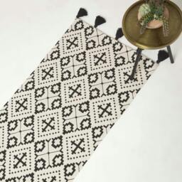 Rackhams Reva Black & White Cotton Geometric Rug - 66 x 200 cm - thumbnail 1