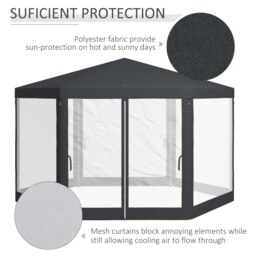 Rackhams Hexagonal Gazebo Patio, Outdoor Canopy Patio Party Tent Dark Grey - thumbnail 3