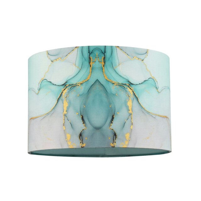Rackhams Drum Lamp Shade in Marble Effect Cotton Fabric Duck Egg Turquoise and Pink - image 1