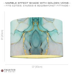 Rackhams Drum Lamp Shade in Marble Effect Cotton Fabric Duck Egg Turquoise and Pink - thumbnail 6