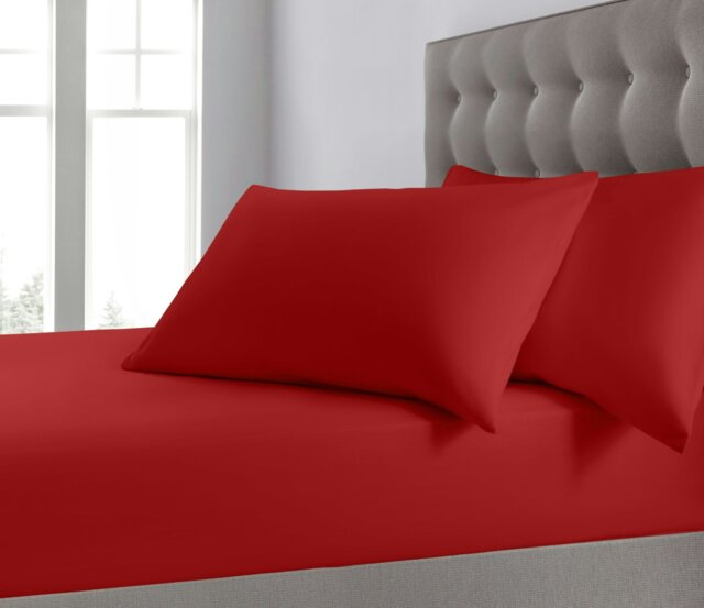 Rackhams Plain Dyed Cotton Blend Fitted Sheet - Red - Super King - image 1