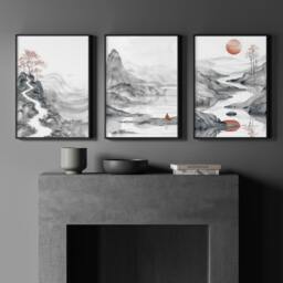 Rackhams Modern Living Room Art - Set of 3 Asian Inspired Wall art Prints - A4 8.27 x 11.69 in / 21 x 29.7 cm - Satin Photo paper 280 gsm - White Frame - thumbnail 5