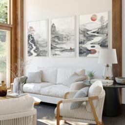 Rackhams Modern Living Room Art - Set of 3 Asian Inspired Wall art Prints - A4 8.27 x 11.69 in / 21 x 29.7 cm - Satin Photo paper 280 gsm - White Frame - thumbnail 6