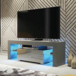 Rackhams 130cm TV Unit Cabinet Stand with Grey High Gloss Doors and Free LED Lights - 130 cm - Dark Grey Matt Body & Dark Grey Gloss Doors - Tv Unit - thumbnail 1