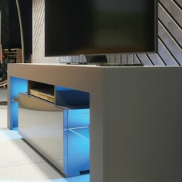 Rackhams 130cm TV Unit Cabinet Stand with Grey High Gloss Doors and Free LED Lights - 130 cm - Dark Grey Matt Body & Dark Grey Gloss Doors - Tv Unit - thumbnail 4
