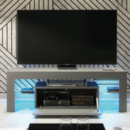 Rackhams 130cm TV Unit Cabinet Stand with Grey High Gloss Doors and Free LED Lights - 130 cm - Dark Grey Matt Body & Dark Grey Gloss Doors - Tv Unit - thumbnail 5
