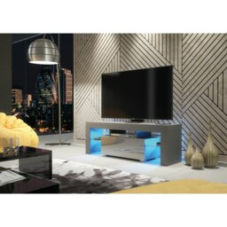 Rackhams 130cm TV Unit Cabinet Stand with Grey High Gloss Doors and Free LED Lights - 130 cm - Dark Grey Matt Body & Dark Grey Gloss Doors - Tv Unit - thumbnail 3