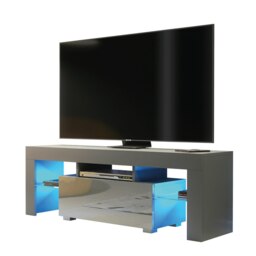 Rackhams 130cm TV Unit Cabinet Stand with Grey High Gloss Doors and Free LED Lights - 130 cm - Dark Grey Matt Body & Dark Grey Gloss Doors - Tv Unit - thumbnail 6