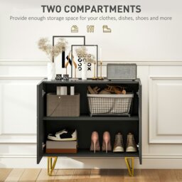 Rackhams Storage Cabinet, Sideboard with Adjustable Shelf, Black - White - thumbnail 5
