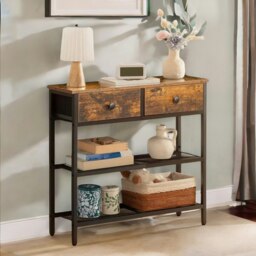 Rackhams Industrial Hallway Console Table With 2 Drawers Brown - thumbnail 1