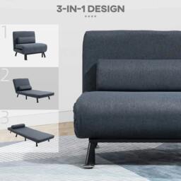 Rackhams Linen Chair Bed, 3-in-1 Convertible Sleeper Chair with Adjustable Backrest, Pillow, for Living Room, Bedroom, Dark Grey - thumbnail 4