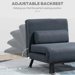 Rackhams Linen Chair Bed, 3-in-1 Convertible Sleeper Chair with Adjustable Backrest, Pillow, for Living Room, Bedroom, Dark Grey - thumbnail 5