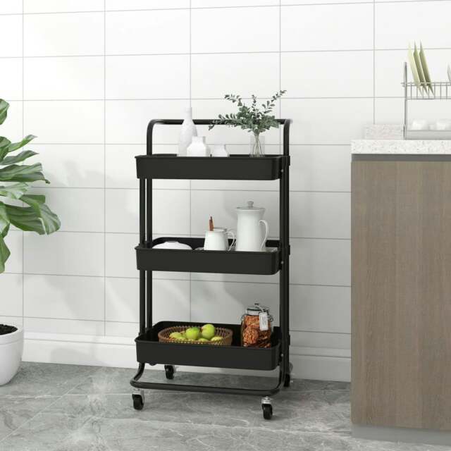 Rackhams 3-Tier Kitchen Trolley Black 42x35x85 cm Iron and ABS