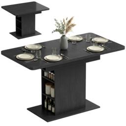 Rackhams Extendable Dining Table for 4-6, Kitchen Table with Shelves - Black - 130L x 70W x 75H cm - thumbnail 2