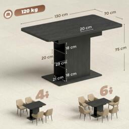 Rackhams Extendable Dining Table for 4-6, Kitchen Table with Shelves - Black - 130L x 70W x 75H cm - thumbnail 3