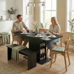 Rackhams Extendable Dining Table for 4-6, Kitchen Table with Shelves - Black - 130L x 70W x 75H cm - thumbnail 1
