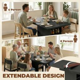 Rackhams Extendable Dining Table for 4-6, Kitchen Table with Shelves - Black - 130L x 70W x 75H cm - thumbnail 4