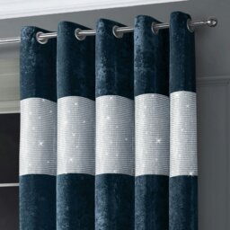Rackhams Diamante Crushed Velvet Ready Made Eyelet Curtains - 168cm x 183cm - Natural - thumbnail 4