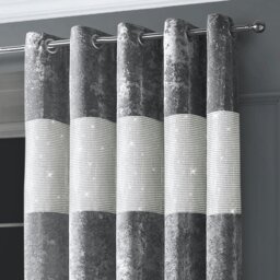 Rackhams Diamante Crushed Velvet Ready Made Eyelet Curtains - 168cm x 183cm - Natural - thumbnail 3