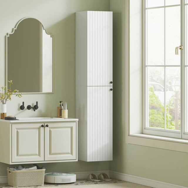 Rackhams Wall Mounted Slim Bathroom Storage Cabinet with 6-Tier Shelf White - White - Tall Bathroom Cabinet - MDF - image 1