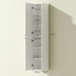 Rackhams Wall Mounted Slim Bathroom Storage Cabinet with 6-Tier Shelf White - White - Tall Bathroom Cabinet - MDF - thumbnail 5