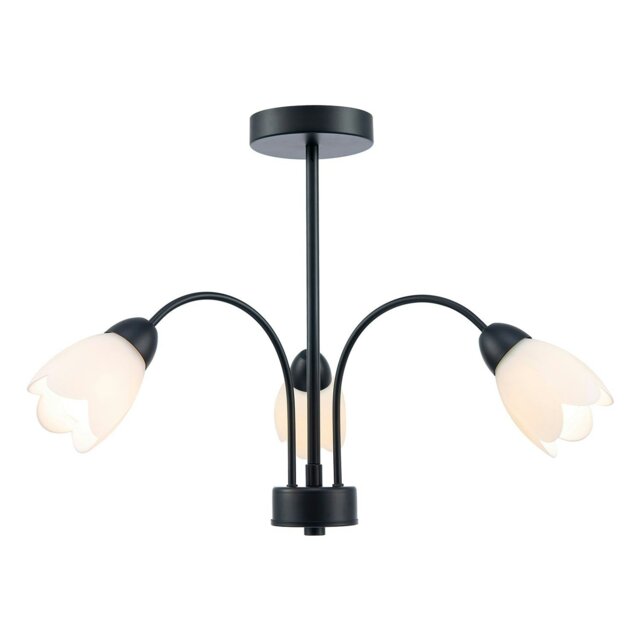 Rackhams Contemporary Ceiling Lamp Fitting in Matte Black with Opal Petal Glass Shades - image 1
