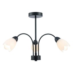 Rackhams Contemporary Ceiling Lamp Fitting in Matte Black with Opal Petal Glass Shades - thumbnail 1