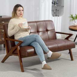Rackhams Compact Small Sofa with Solid Wood Frame, Vintage 2 Seater Sofa Brown - Brown - 1 - Loveseat