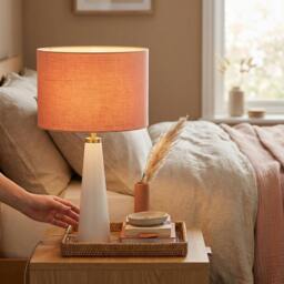 Rackhams Chic Designer Peach Palazzo Textured Linen Fabric Circular Lamp Shade - thumbnail 6