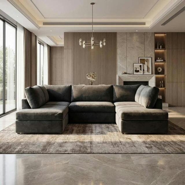 Rackhams Lorien U Shape Sofa - Plush Moon Grey - U Shape - image 1